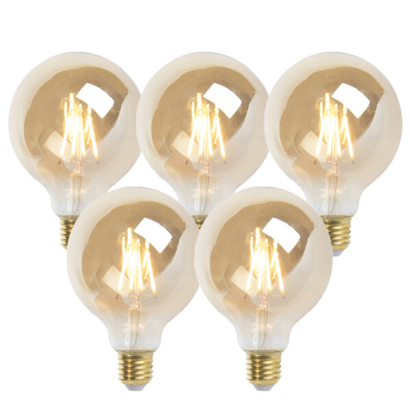 5 db E27-es szabályozható LED izzó G95 arany 5W 380lm 2200K készlet