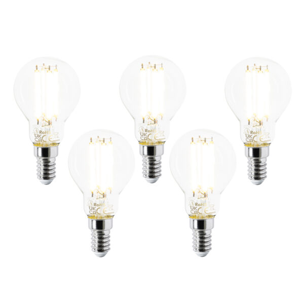 5 db E14-es LED izzó szett P45 átlátszó 2