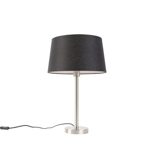 Modern asztali lámpa acélból fekete árnyékolóval 35 cm - Simplo