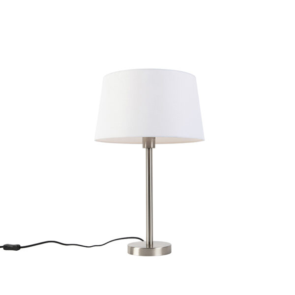 Modern asztali lámpa acélból fehér árnyékolóval 32 cm - Simplo