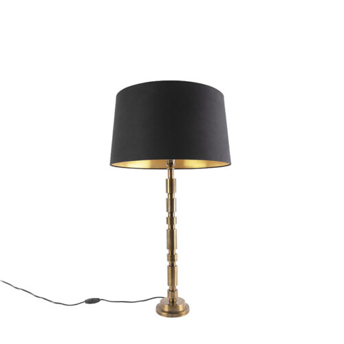 Art Deco asztali lámpa bronz fekete pamut búrával 45 cm - Torre