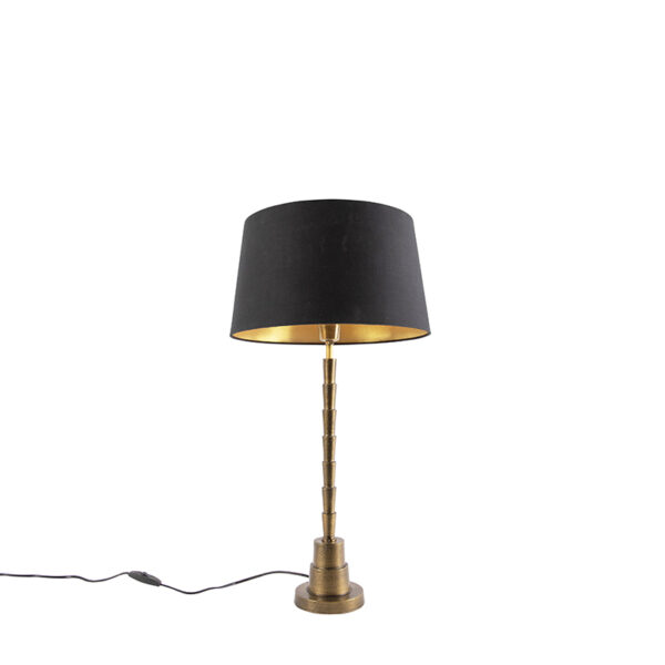 Art Deco asztali lámpa bronz fekete pamut búrával 35 cm - Pisos