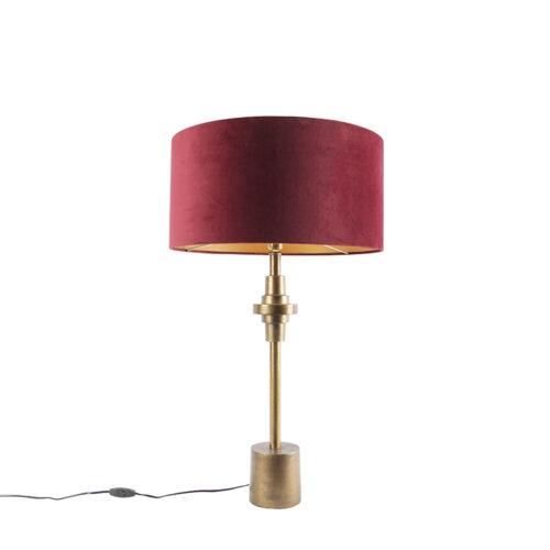 Art Deco asztali lámpa bronz bársony árnyalattal piros 50 cm - Diverso