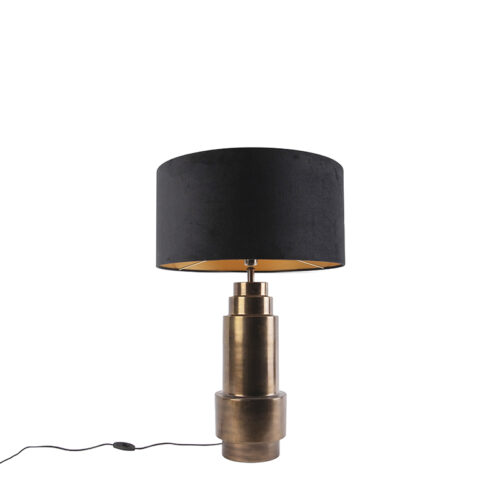 Art Deco asztali lámpa bronz bársony árnyékolóval fekete arannyal 50 cm - Bruut