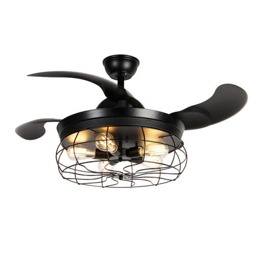 Fekete mennyezeti ventilátor behúzható lapátokkal 107 cm 5 lámpával