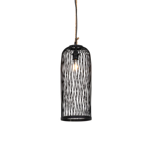 Rusztikus kültéri függőlámpa fekete rattannal 25 cm - Calamus