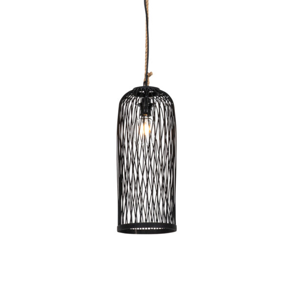 Rusztikus kültéri függőlámpa fekete rattannal 25 cm - Calamus