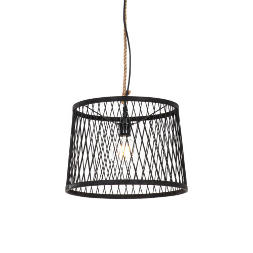 Rusztikus kültéri lógólámpa fekete rattannal 40 cm - Calamus