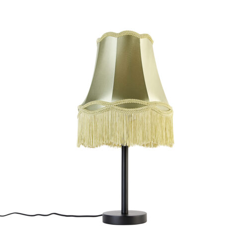 Klasszikus asztali lámpa fekete Granny árnyékolóval zöld 30 cm - Simplo