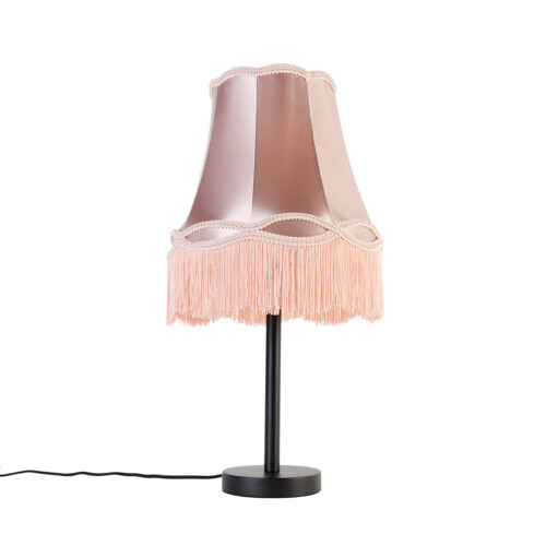 Klasszikus asztali lámpa fekete Granny árnyékolóval rózsaszín 30 cm - Simplo