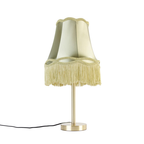 Klasszikus asztali lámpa sárgarézzel és Granny árnyékolóval zöld 30 cm - Simplo