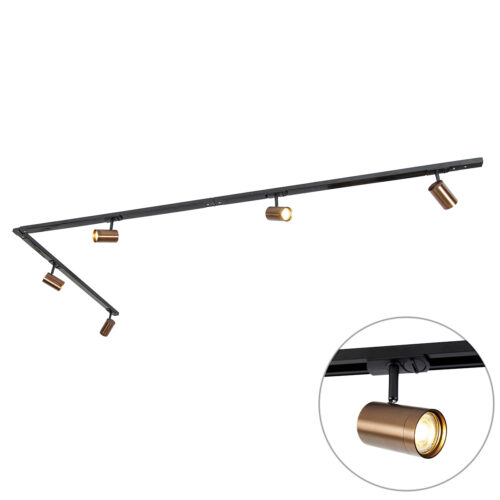 Modern 1 fázisú sínrendszer 5 sötét bronz spotlámpával - Jeana