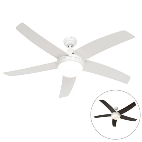 Okos mennyezeti ventilátor fehér fa mintával 132 cm LED-del