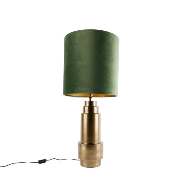 Asztali lámpa bronz bársony lámpabúra zölddel és arannyal 40 cm - Bruut