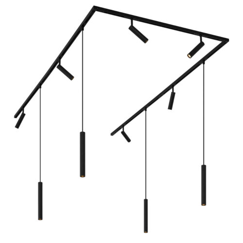 Modern sínrendszer 6 spotlámpával és 4 függőlámpa fekete 1 fázisú - Slimline Uzzy Keno