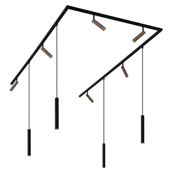 Modern sínrendszer 6 spotlámpával és 4 függőlámpa sötét bronz 1 fázisú - Slimline Uzzy Keno