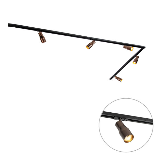 Modern Track Lighting System with 5 Spotlights Dark Bronze 1-Phase - Iconic Kohua