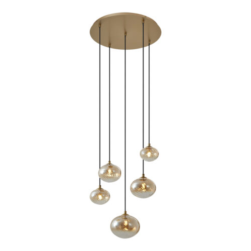 Art Deco függőlámpa arany színben borostyán üveggel - Jia