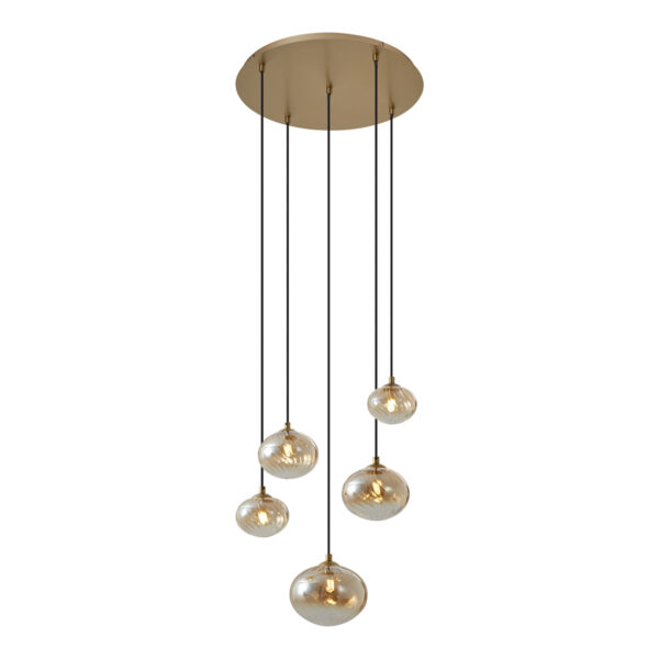 Art Deco függőlámpa arany színben borostyán üveggel - Jia