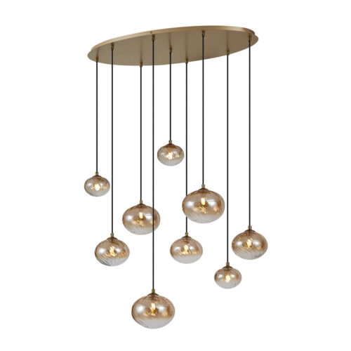 Art Deco függőlámpa arany borostyánszínű üveggel