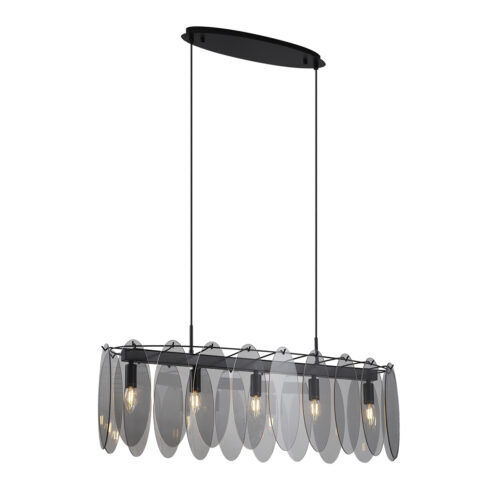 Design függőlámpa fekete füstüveggel ovális 5-lámpás - Mochan