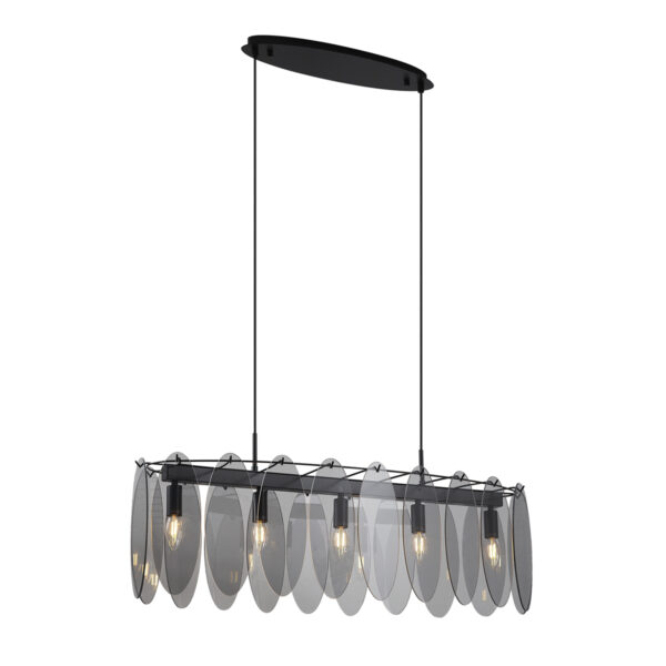 Design függőlámpa fekete füstüveggel ovális 5-lámpás - Mochan