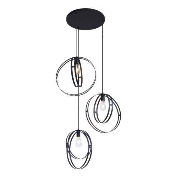 Design függőlámpa fekete kerek 3-lámpás - Indu