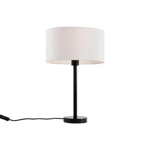 Fekete asztali lámpa ovális fehér vászonernyővel 35 cm - Simplo