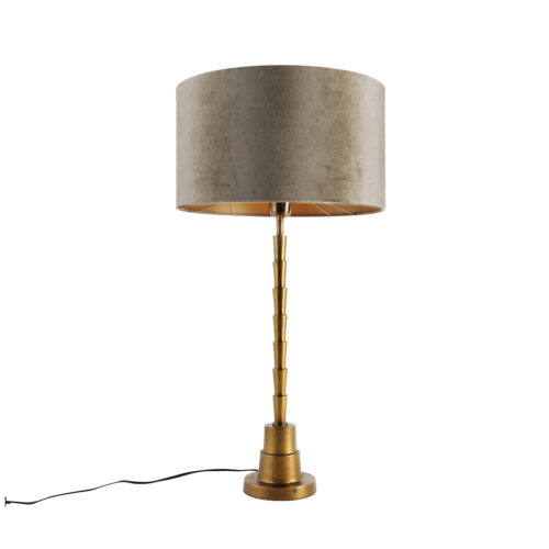 Bronz asztali lámpa zöld bársonyernyővel 35 cm - Pisos