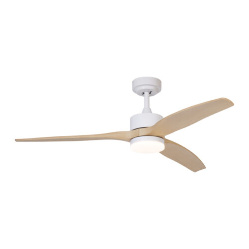 Okos mennyezeti ventilátor fehér fa mintával 132 cm LED-del