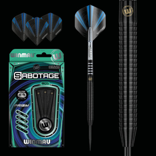Darts steel szett Winmau Sabotage Black 24g 90% wolfram gravírozással