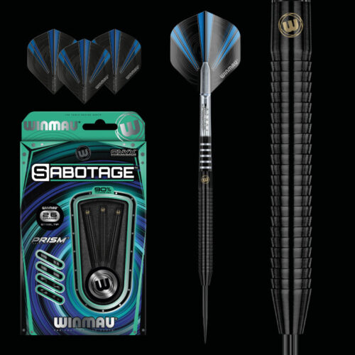 Darts steel szett Winmau Sabotage Black 26g 90% wolfram gravírozással