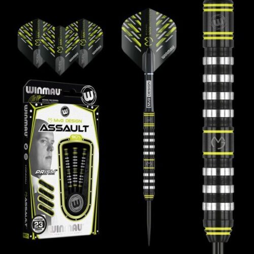 DART SZETT WINMAU STEEL MICHAEL VAN GERWEN ASSAULT 23G 90% WOLFRAM gravírozással