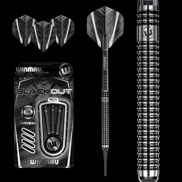 Darts nyíl Winmau soft BLACKOUT 90% wolfram 18g gravírozással