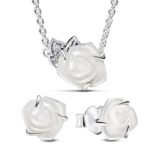 PANDORA szett nyaklánc és fülbevaló White Rose szett 393206C01-45+293209C01
