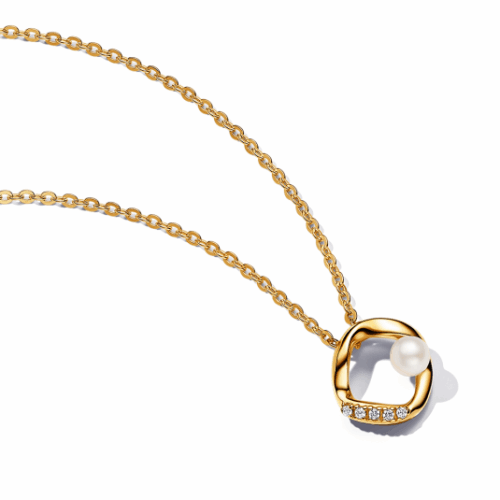 PANDORA ESSENCE aranyozott nyaklánc gyönggyel és cirkóniumokkal nyaklánc 363303C01