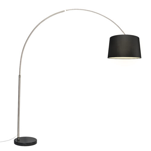 Acél ívlámpát szövet árnyékolóval fekete 45 cm - XXL