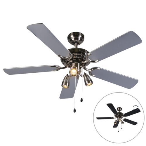 Mennyezeti ventilátor acél 110 cm 3 lámpával