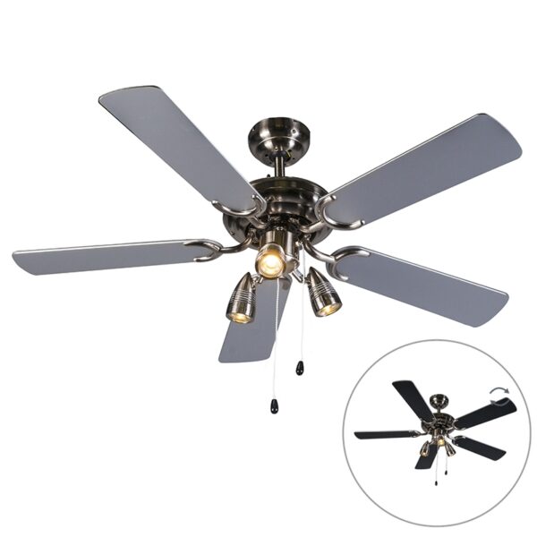 Mennyezeti ventilátor acél 110 cm 3 lámpával