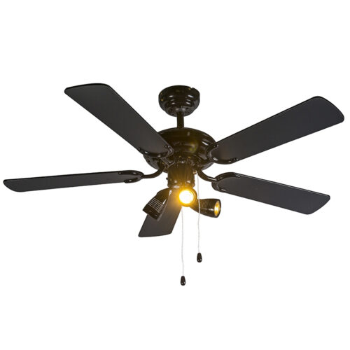 Mennyezeti ventilátor fekete 110 cm 3 lámpával