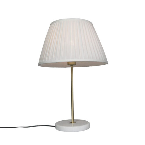 Retro asztali lámpa sárgarézzel és krémszínű pliszé árnyékolóval 35 cm - Kaso