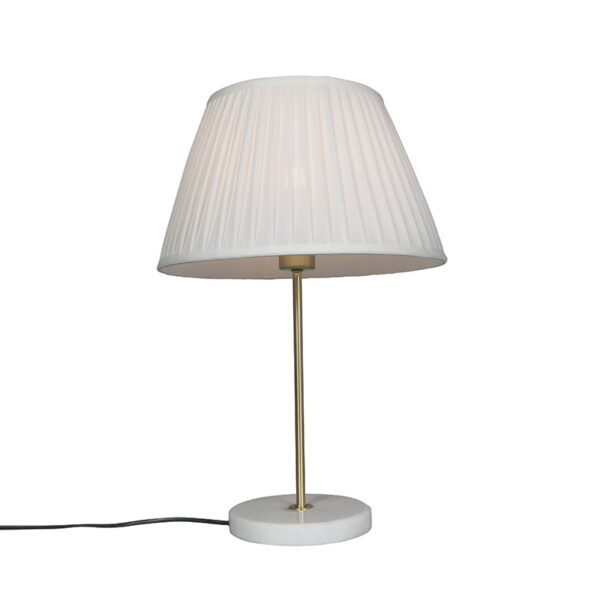 Retro asztali lámpa sárgarézzel és krémszínű pliszé árnyékolóval 35 cm - Kaso