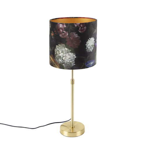 Asztali lámpa arany/bronz bársony árnyékolóval virágmintával 25 cm - Parte