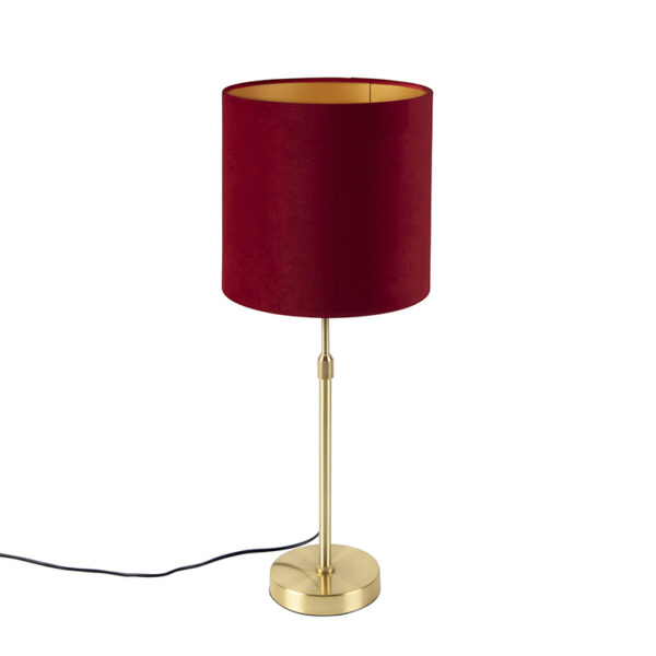 Asztali lámpa arany/bronz vörös bársony árnyékolóval 25 cm - Parte
