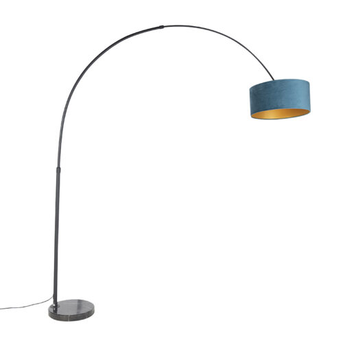 Ív lámpa fekete bársony búrával kék aranyozással 50 cm - XXL