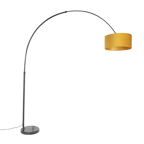 Ív lámpa fekete bársony árnyékolóval okker sárga arany színnel 50 cm - XXL