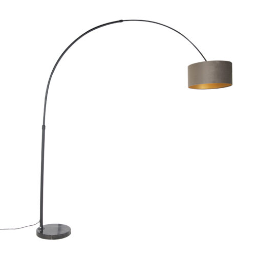 Ív lámpa fekete bársony árnyékolóval bézs aranyozással 50 cm - XXL