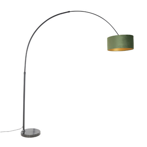 Ív lámpa fekete bársony búra zölddel és arannyal 50 cm - XXL