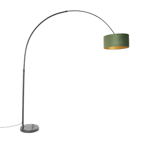 Ív lámpa fekete bársony búra zölddel és arannyal 50 cm - XXL