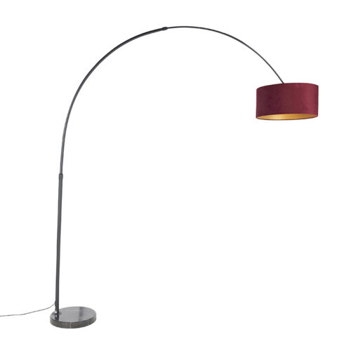 Íves lámpa fekete bársony árnyékolóval piros arannyal 50 cm - XXL